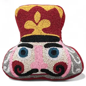 Beaded Nutcracker Shaped Throw Pillow