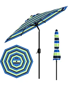 Garvee Upgraded 9FT Outdoor Patio Umbrella – Tricolor Stripe, UV Protection, Waterproof Canopy, 8 Sturdy Ribs, Crank Lift, Push Button Tilt – Market Umbrella for Garden, Deck, Pool, Backyard