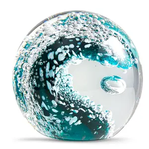 Hand Blown Glass Figurines Ball Ocean Waves,Paperweight Glass Ball,Home Decor Collectible,Aquarium Decor,Office Decor Ocean Lovers