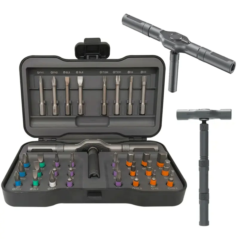 32 in 1 Magnetic Multipurpose Screwdriver Set, Multi Bit Ratchet Screwdriver, Ratcheting Screwdriver, T Shaped Handle, Storage Box, Furniture Repair, Computers, Bicycles, Electronics, Multipurpose Screwdriver Kit