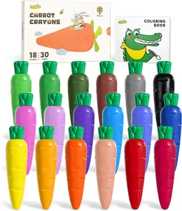 JUPITEARTH Crayons for Kids Ages 4-8 (18 Colors), Non Toxic Beeswax Crayons Cute Carrot-Shaped with Coloring Book and 120 PDF Pages, Mess-Free Coloring for Kids Art Supplies Learning Fun Gift