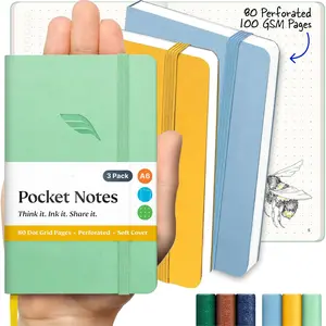 A6 Pocket Notebook (Spring Pastel) 3 Pack 3.5x5.5 Dotted Mini Notebook Journal 100Gsm Perforated Paper, Work Gym Travel Journal Notebook, Leather Small Notebook Numbered with Notes Index