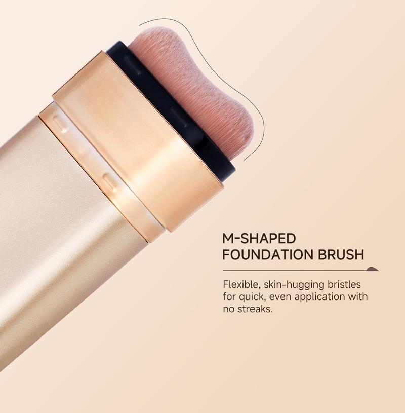 QIANWHITE Luminous Dual-Ended Concealer Foundation Stick – Built-in Brushes, Complimentary Puff, 24H Long-Lasting Waterproof Sweatproof, One-Swipe Even Flawless Base
