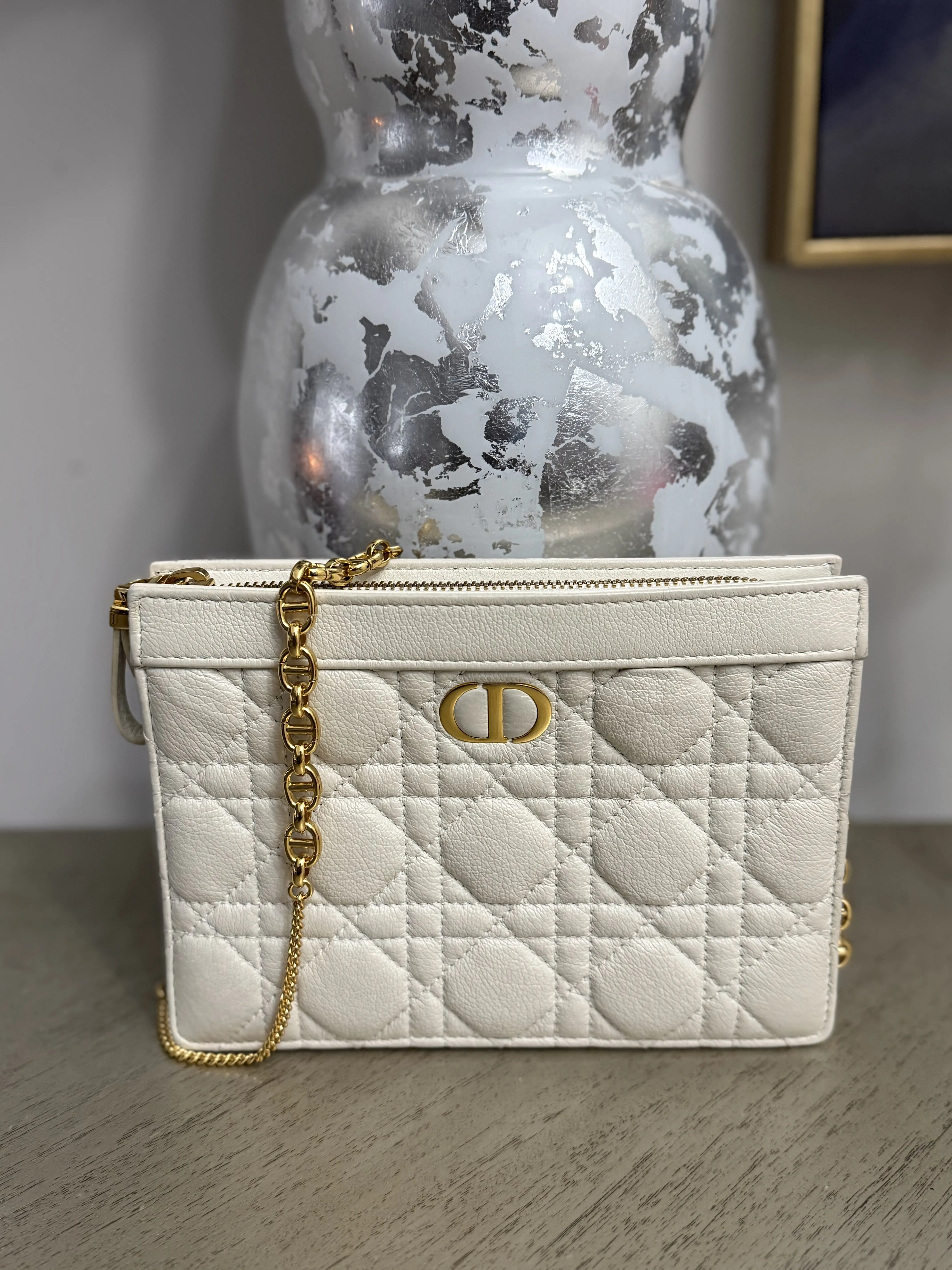 Pre-owned Dior Leather Crossbody Bags Caro Every Pouch Latte Supple Cannage Calfskin