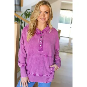 Call On Me Violet French Terry Snap Button Hoodie