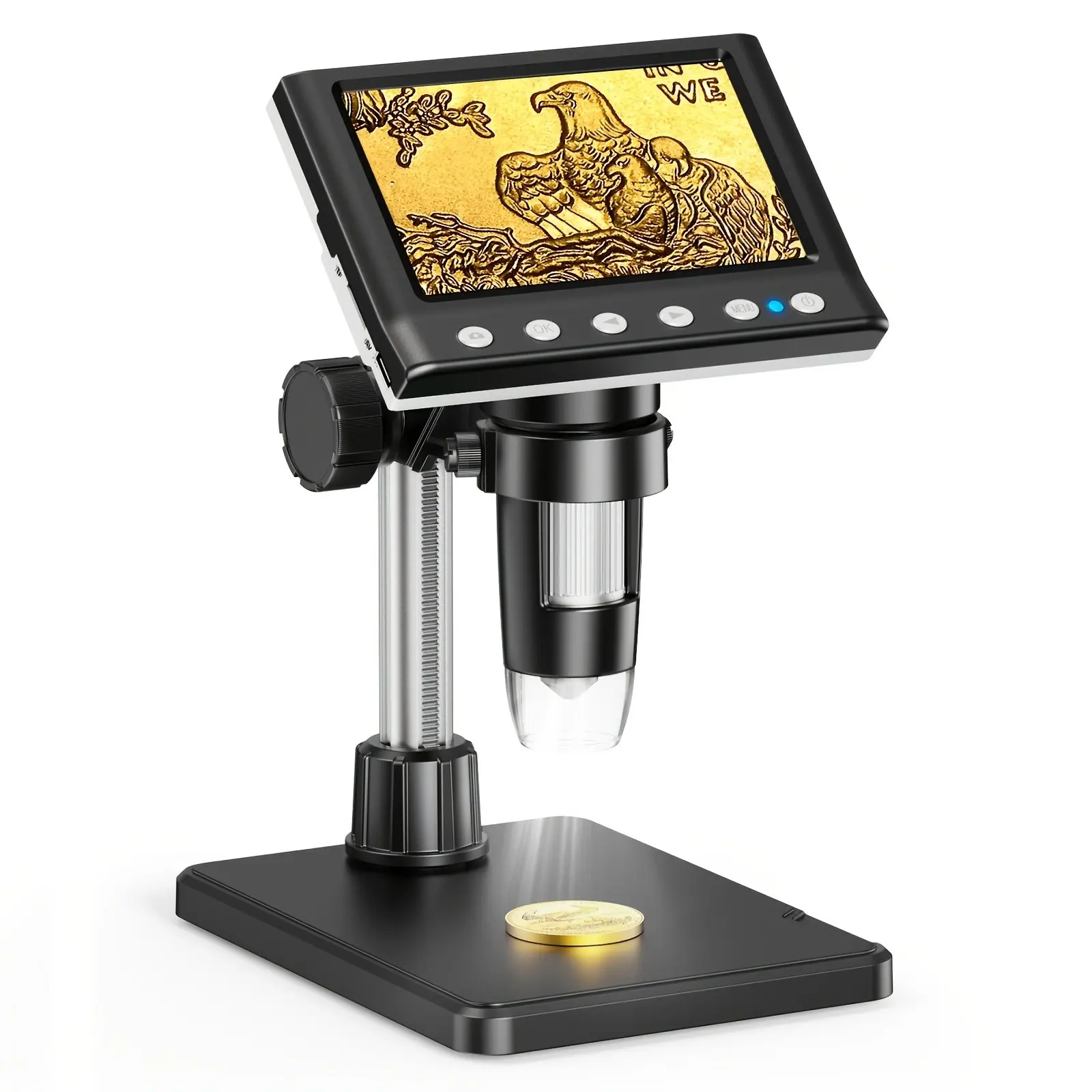 [1000X Digital Microscope] Coin Microscope with 8 Adjustable LED Lights, 4.3inch Soldring Microscope for PCB Repair, PC View