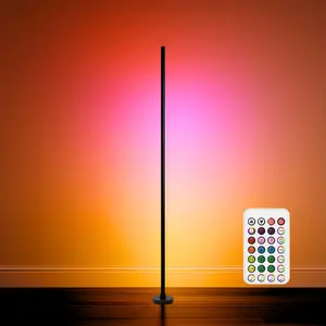 Alohi Pro RGBICW LED Gaming Round-Base Corner Floor Lamp 58'' with Music Sync, Remote Control, Color-Changing Ambient Lighting for Living Rooms, Gaming, Home Office