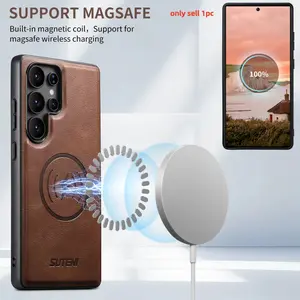 Frosted Feel PU Leather Magnet Wireless Charging Phone Case For Samsung S26 Ultra S25 S24 S23 S22