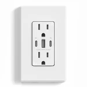 ELEGRP 30W 6.0 Amp 3-Port USB Wall Outlet with Dual Type C & Type A Ports, UL Listed, Matte White, Wall Plate, Compatible with iPhone/iPad/Samsung/LG/HTC/Android Devices