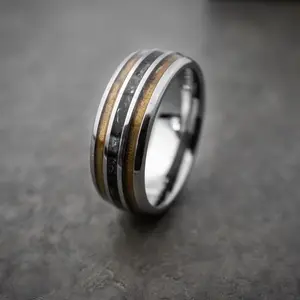 The Ode, Tungsten Meteorite Wedding Band, Wood Tungsten Ring, Mens Tungsten Carbide Ring, Meteorite Ring, Wedding Band, Anniversary Ring, Mens Ring