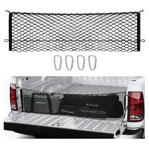 Cargo Net Adjustable Elastic Car Rear Truck Bed Storage Net, Car Rear Storage Net with 4 Quick Connectors, Universal Car Interior Accessories for Pickup Truck, Car, Truck & SUV