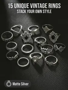 15pcs Vintage Punk Ring Set✨Matte Silver Finish | 15 Unique Gothic & Boho Designs | Perfect for Stacking, Stackable Rings, Festival & Edgy Outfits