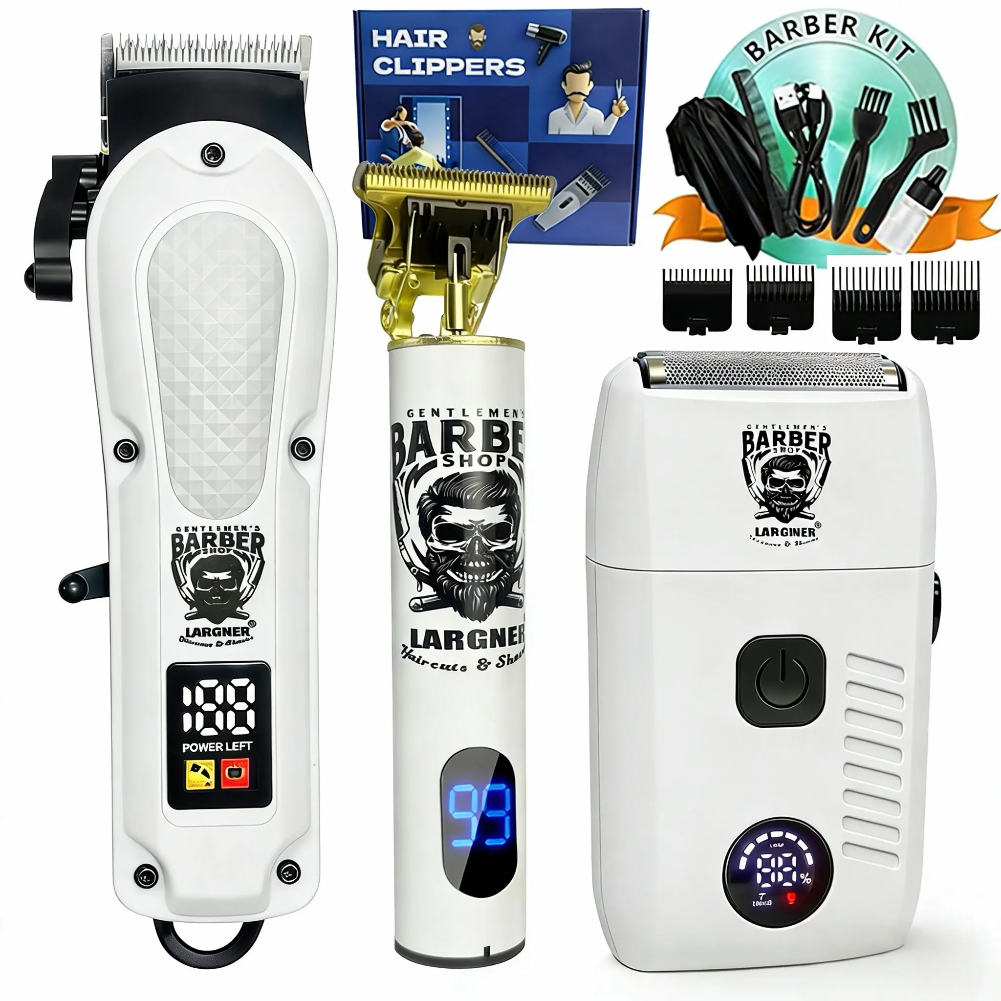 Professional Men's Grooming Set 3-In-1, High-Power Electric Trimmer, T-Shaped Hair Clipper, Reciprocating Razor, LED Display, USB Charging