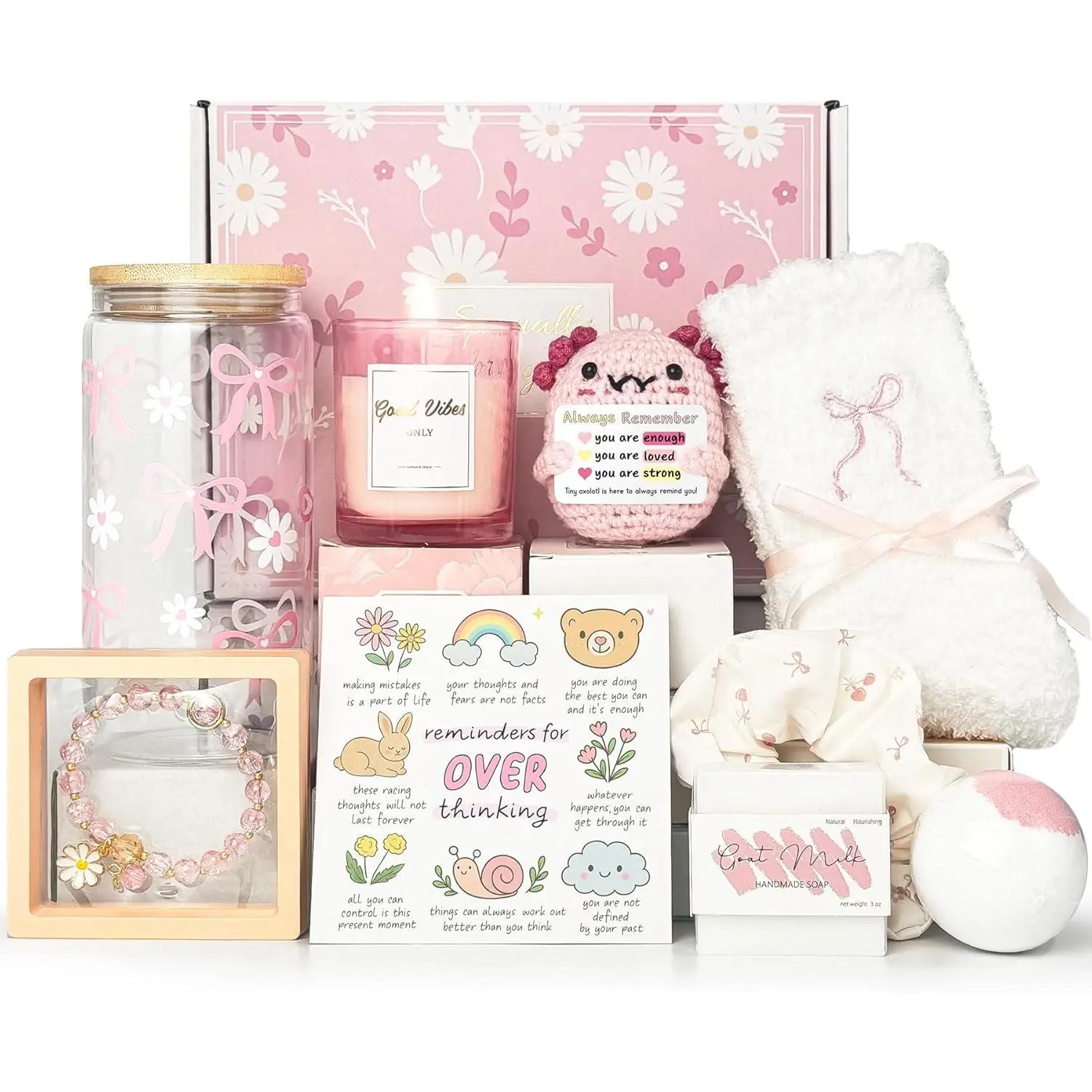Pink Crochet Bamboo Daisy Party Bags & Gifts Set - Festive Graduation/Birthday Basket for Teen Girls (Sweet 16/18/21 Celebrations)