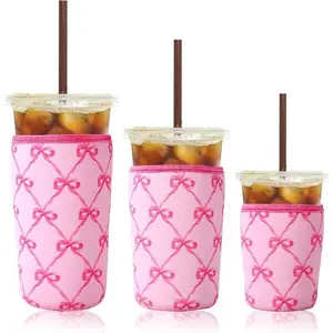 3 Pack/set Reusable Iced Coffee Cup Sleeve Beverage Holder for 16-32 Ounces Coffee Sleeve for Iced & Hot Drinks Pink Drink Sleeve for Cold Beverages Compatible with Starbucks Dunkin Coffee Cup and More Drink Protectors