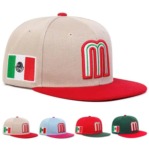 Unisex Custom Embroidered Baseball Cap - M Letter Mexico Flag Graphic Detailing, Adjustable Snapback, Casual Sports Cap, Sun Protection, Spring-Autumn Beach/Evening Outdoor Hip-Hop Street Style Hat