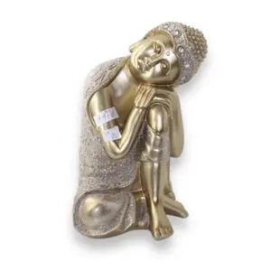 Golden Buddha Head on Knee Model - 9 Inch - Religious Decor - Perfect Gift or Decorative Piece Figurine Ornaments