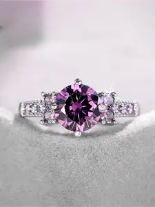 1 PC Four Claw Stackable Ring for Women Fashion Jewelry for Daily & Festival Wear Wedding Engagement Promise Ring Ladies Anniversary & Valentine's Day Gift for Girlfriend, Artificial Zircon Ring