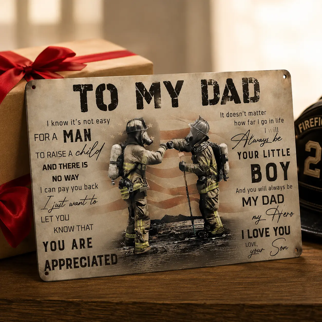 Vintage Tin Sign Firefighter to My Dad Canvas Firefighter Dad Fireman Dad and Son Funny Wall Decor for Home Cafes Pubs Club Plaque Tin Sign 12 X 8 INCH Sign Gift