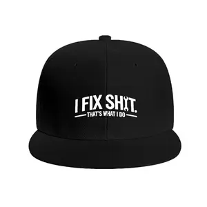 Black Flat Brim Snapback - Funny Mechanic Casual Cap，i fix thing hats，Snapback Hat，flat brim sun hat，black cap baseball,casual hat,hats for men ,