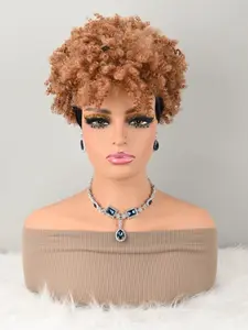 Light Curly Hair Wig with Fringe, Synthetic African Curly Hair Hairband Type Wig, Stylish Women's Accessory