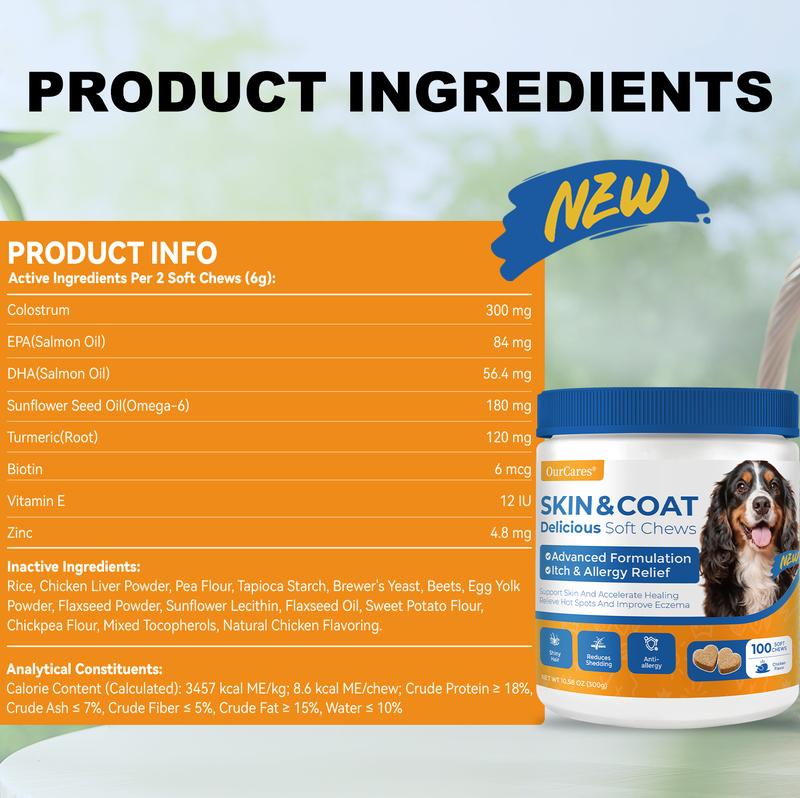 OurCares Generation 2 Salmon Oil for Dogs Skin and Coat Omega 3，6，9 Fish Oil Chews Dog Allergy Relief Chews Itch Relief Supplement Chicken Flavor - 120 Soft Chews Pet Daily Chewable