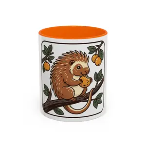 Cute Porcupine Eating Fruit Accent Coffee Mug — Whimsical Animal Kitchen Gift (11/15oz)