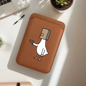 Cartoon "Office Duck" Pattern Ultra-Slim Magnetic Synthetic Leather Card Holder Wallet — Compatible with iPhone 16, 15, 14, 13, 12 Pro Max Series | Slim Design, Travel Essential, Fun Aesthetics, Durable Material, For Fashion Enthusiasts & Minimalists