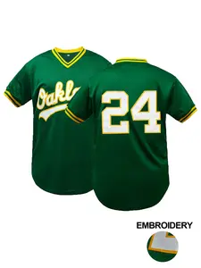 High Quality Men's V-Neck Short Sleeve Baseball Jersey,Oakland Stitched Baseball Shirt, Loose Fit Breathable Mesh Design, Casual Outdoor Sports & Daily Wear, All Season Unisex Style,Gift for Training,Thanksgiving,Christmas,New Year