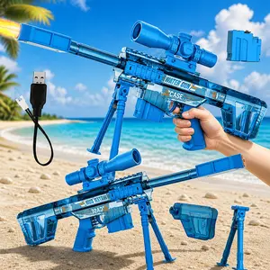 Cool Transparent Blue Sniper Water Gun, High-Pressure Continuous Fire with Stand, Summer Outdoor Water Fight Toy, Adult Beach Play Electric Water Gun