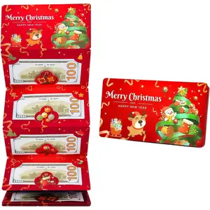 2026 New Creative DIY Foldable Red Envelope, Santa Claus, US Dollar, 6 Card Slots, Christmas Gold Foil Stamped Red Envelope