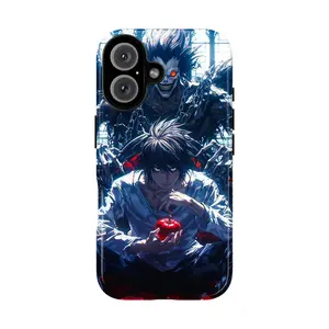 Death Note Phone Case, Holding Red Apple Menacing Bright Window Dramatic Contrast Dark Tones Anime Manga Pop Culture Fusion Artistic Retro Collage Aesthetic Gift Fashion Vibes, iPhone 17 16 15 14 13 12 Pro Max Plus X, Galaxy S25 S24 S23 S22 S21 Ultra