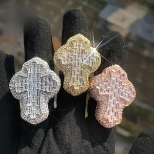 [ICE HUE]18K Gold Vacuum Plated Copper with 5A+ Sri Lanka Zircon Cross Sugar Cube Pendant, Hip Hop Inspired Micro Design for Women & Men, Daily Wear, Casual Fashion, Gift Idea, Simple Classic Luxury