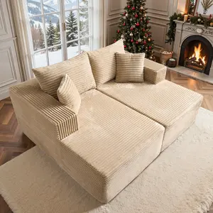 【Black Friday & Cyber Monday Deals】POUUIN 75" Oversized Double Chaise Lounge Sofa【2 Packages Shipping】- Boneless Compressed Plush Corduroy Sectional, Cloud Sleeper Couch Bed, Comfy Lazy Chair for Living Room (No Assembly Needed)
