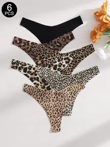 5/6/7/10/15/20Pcs Sexy Leopard Print Women's Low Waist Thong, Fitted Design for All Seasons, Comfortable and Stylish Underwear