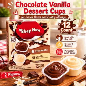 Chocolate and Vanilla Pudding Cups, Creamy Dessert Snack Variety Pack for Lunches and Sweet Treats