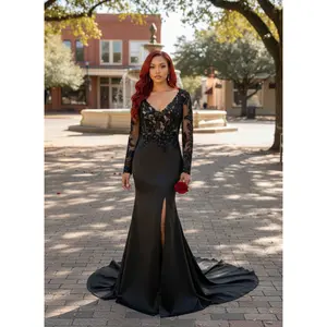 Kari Custom Black Wedding Dress With Slit