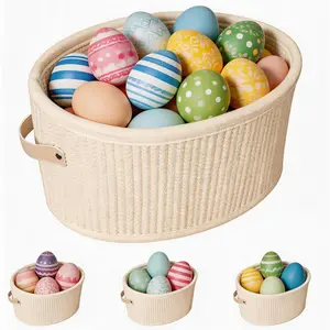 Small Baskets for Gifts Empty 3 Pack, Easter Basket for Gifts Home, Woven Burr Basket for with Handles, Decorative Cotton Rope Baskets for Baby Shower Diaper Toy, 13'' x 9'' x 7''