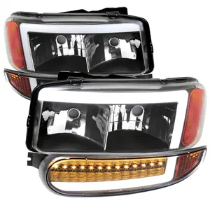 1999-2006 GMC Sierra Denali/2007 Sierra Classic Denali/2000-2006 Yukon/XL Denali Factory Style Headlights with LED Sequential Turn Signal Bumper Lights (Matte Black Housing/Clear Lens)