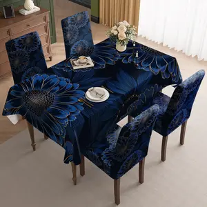 2/5/7PCS restaurant chair decoration, deep blue gold border floral pattern, removable for cleaning, dirt resistant, sewn closed, suitable for home, office, hotel chair decoration