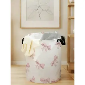 Durable Laundry Basket with Handle, Bow Print Design, Foldable Clothes Storage Bin, Large Capacity Toy Organizer for All Seasons