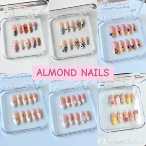 Almond Press on nails The Nail Lab | medium nails | french tips nails | nude nails | almond nails | Cool nails | High quality | 10pcs | Rhinestones | Glossy | 3D Arcylic |  Nail Art | Cutics