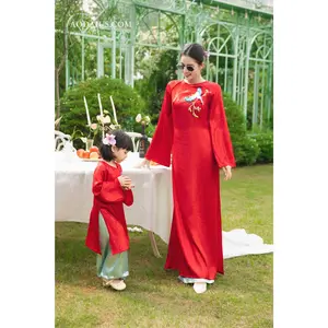 Red Phoenix Mother Daughter Matching Vietnamese Ao Dai