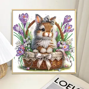 Cute Rabbit Design 5D Diamond Arts Colorful Painting Kit, DIY Diamond Decor Painting by Numbers Kit, Wall Art Decor for Home Living Room Bedroom