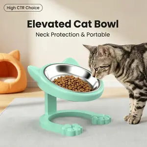 Elevated Tilted Cat Bowl, 316 Stainless Steel Raised Feeder with Anti-Slip Paw Stand, catbowl, Whisker Friendly Neck Protection Pet Food Dish, Easy Clean Portable Kitten Feeding Bowl for Senior Cats & Small Puppies