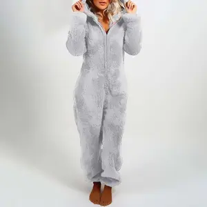 Autumn and winter fleece thickened cat one-piece hooded pajamas home clothes Fleece-lined, thickened furry onesie hooded loungewear pajamas