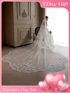 Bridal Cathedral Veil in Delicate White Lace with Oversized Train and Romantic Wavy Edges Wedding Photo Essential Trailing Veil
