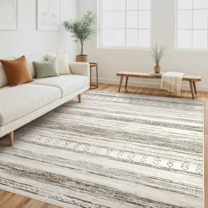 Tortania Area Rug Living Room Rugs Washable Large Soft Neutral Boho Moroccan Bohemian Farmhouse Rug Indoor Floor Carpet for Bedroom Under Dining Table Home Office Decor - Cream Brown