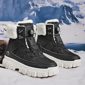 Men’s Winter Fleece-Lined Warm White Snow Boots with Thick Non-Slip Sole, Waterproof Secure Buckle Design for Outdoor Sports & Walking Shoes