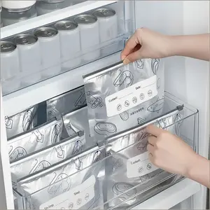 Reusable Upright Aluminum Foil Storage Bags with Zipper Seal and Labels, Thickened Leakproof Design for Vegetables, Fruits & Meat, Ideal for Holiday Food Prep and Storage